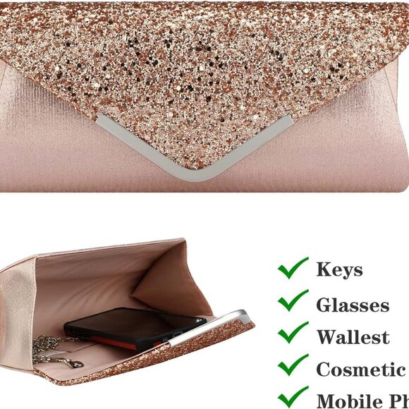 Clutch Purse Evening Bag for Women Prom Glitter Sparkling Envelope Mini - Picture 4 of 6